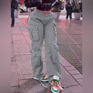 Gilipur Gray Khaki Cargo Pants with multiple pockets & decorative ankle straps